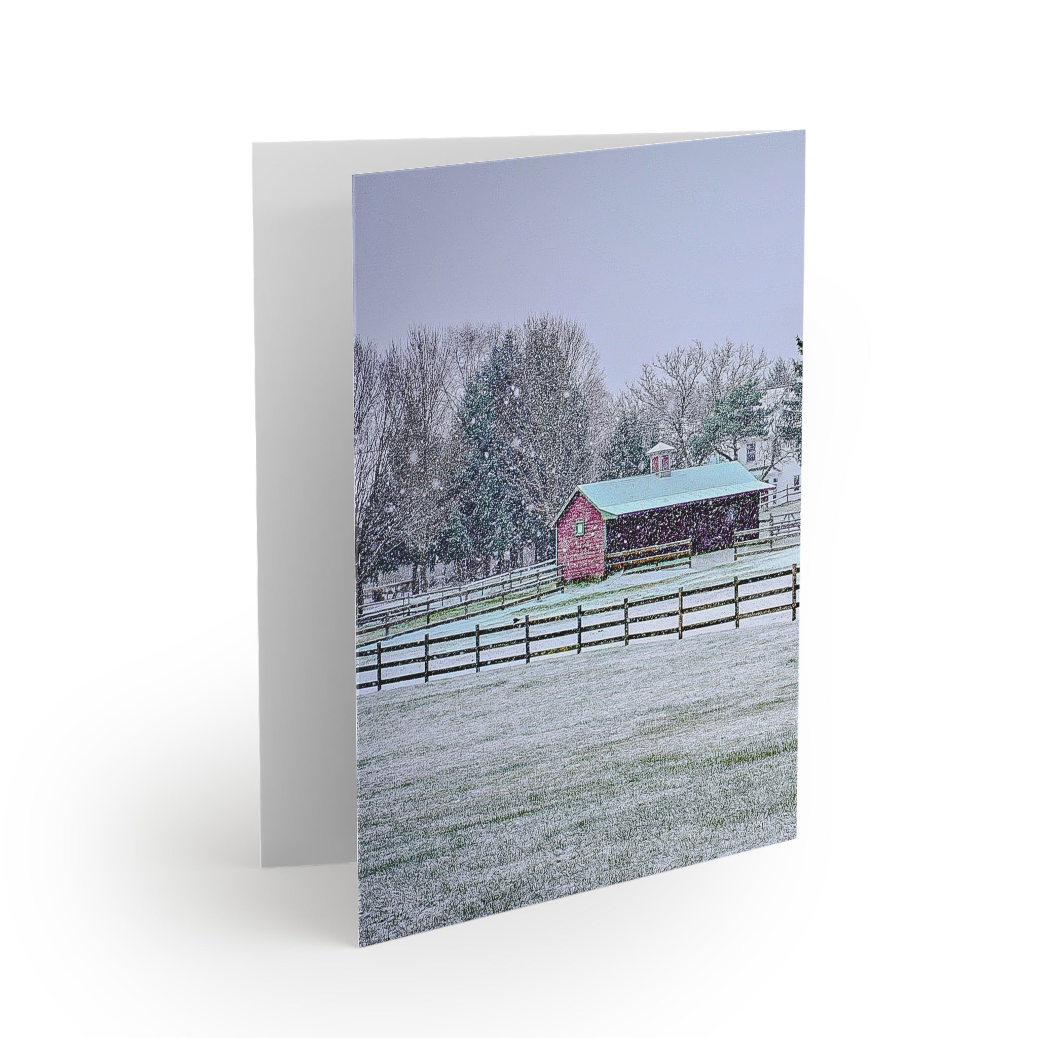 Greeting Cards Set - Red Barn in Snowy Country Scene (8, 16, 24 pcs)