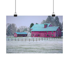 Red Barn Snowstorm Scene