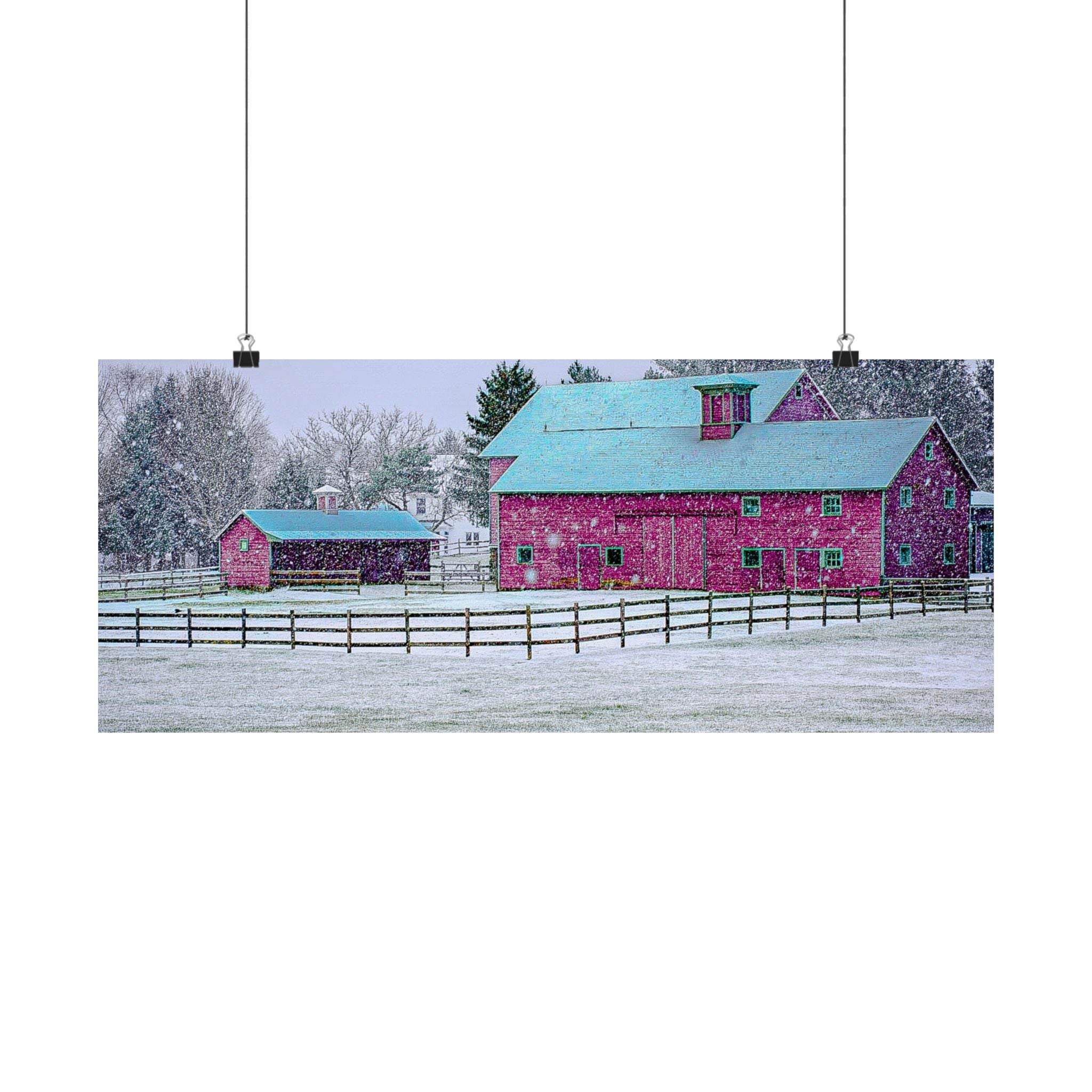 Red Barn Snowstorm Scene