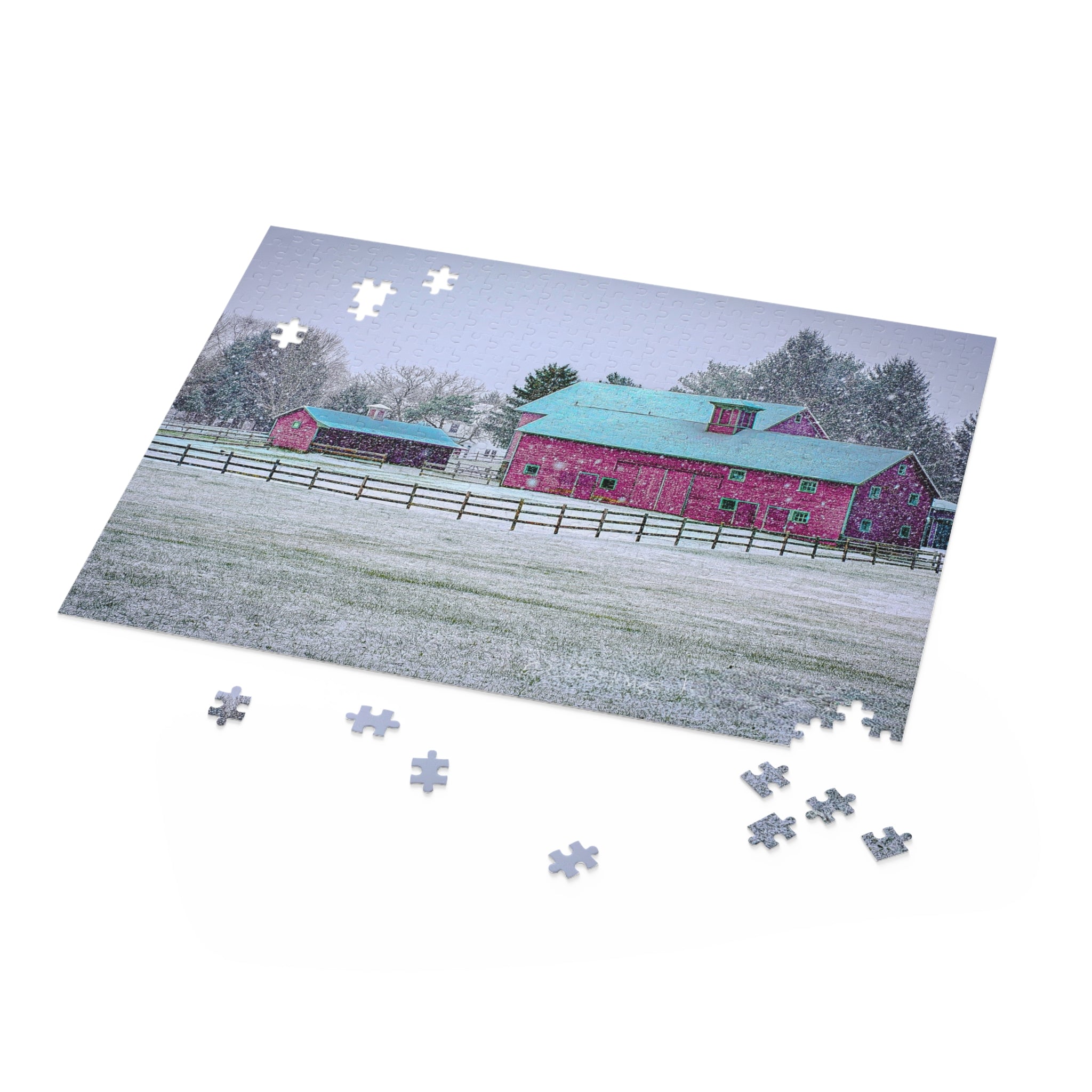 Puzzle (120, 252, 500-Piece) Snow on the Farm