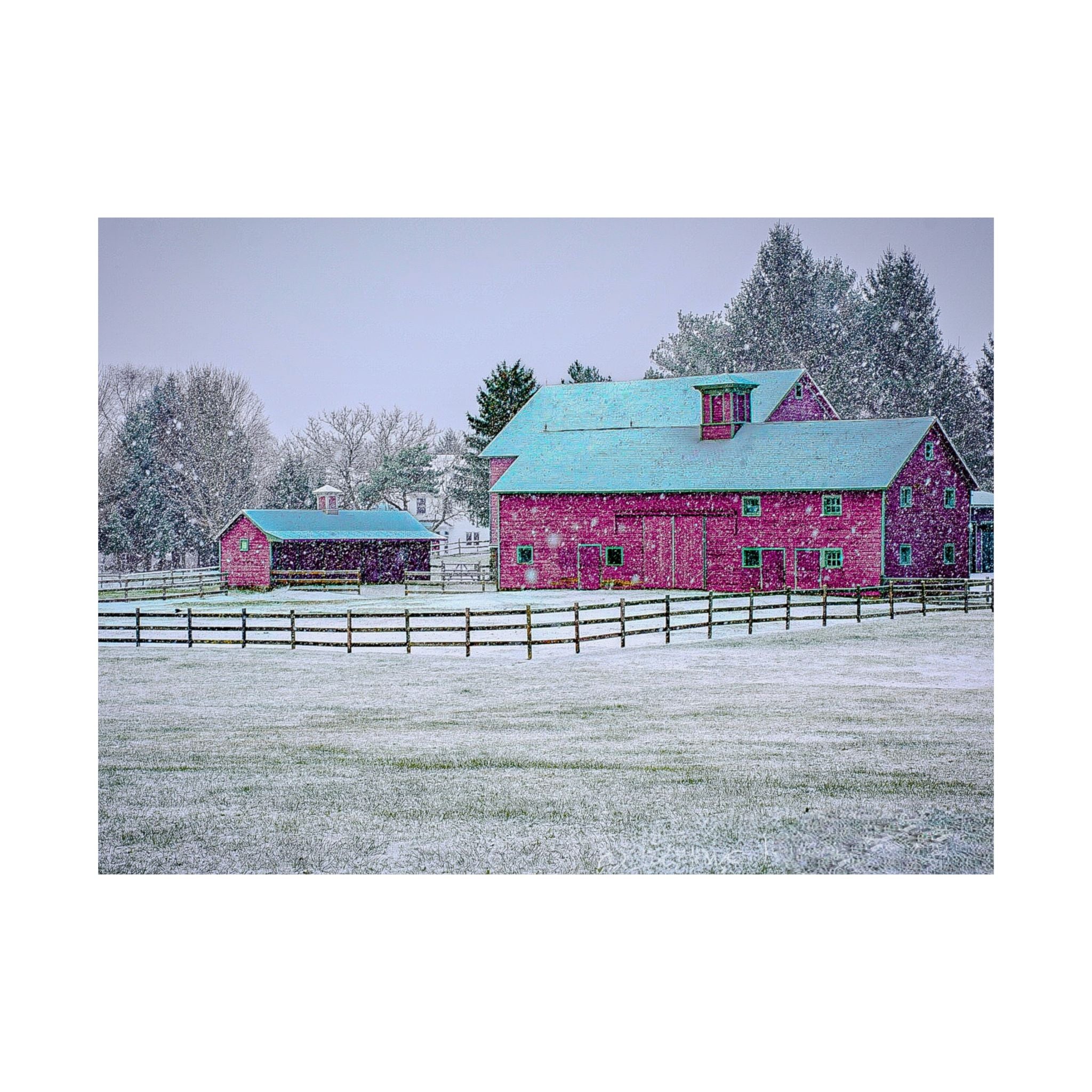 Red Barn Snowstorm Scene