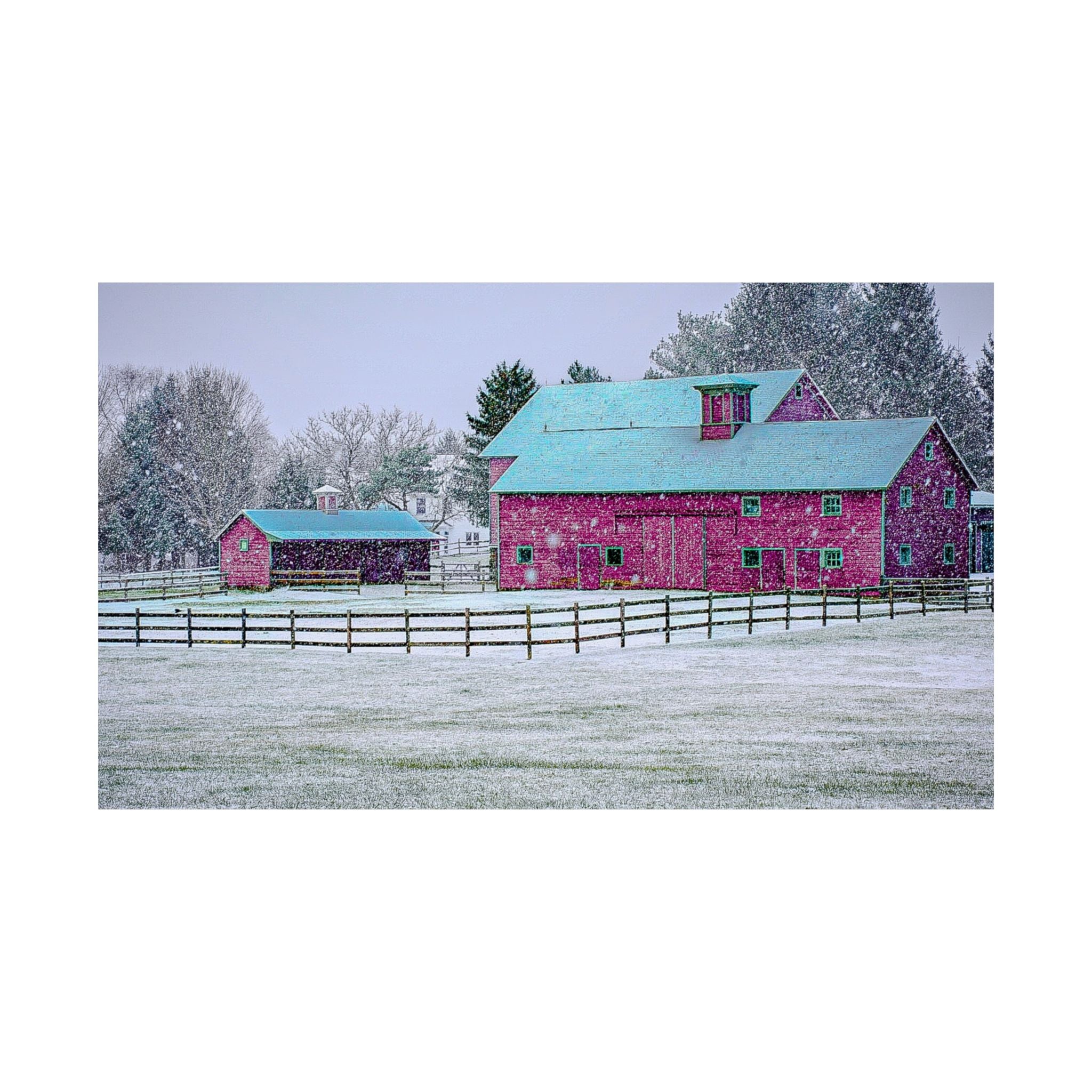 Red Barn Snowstorm Scene