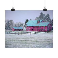 Red Barn Snowstorm Scene