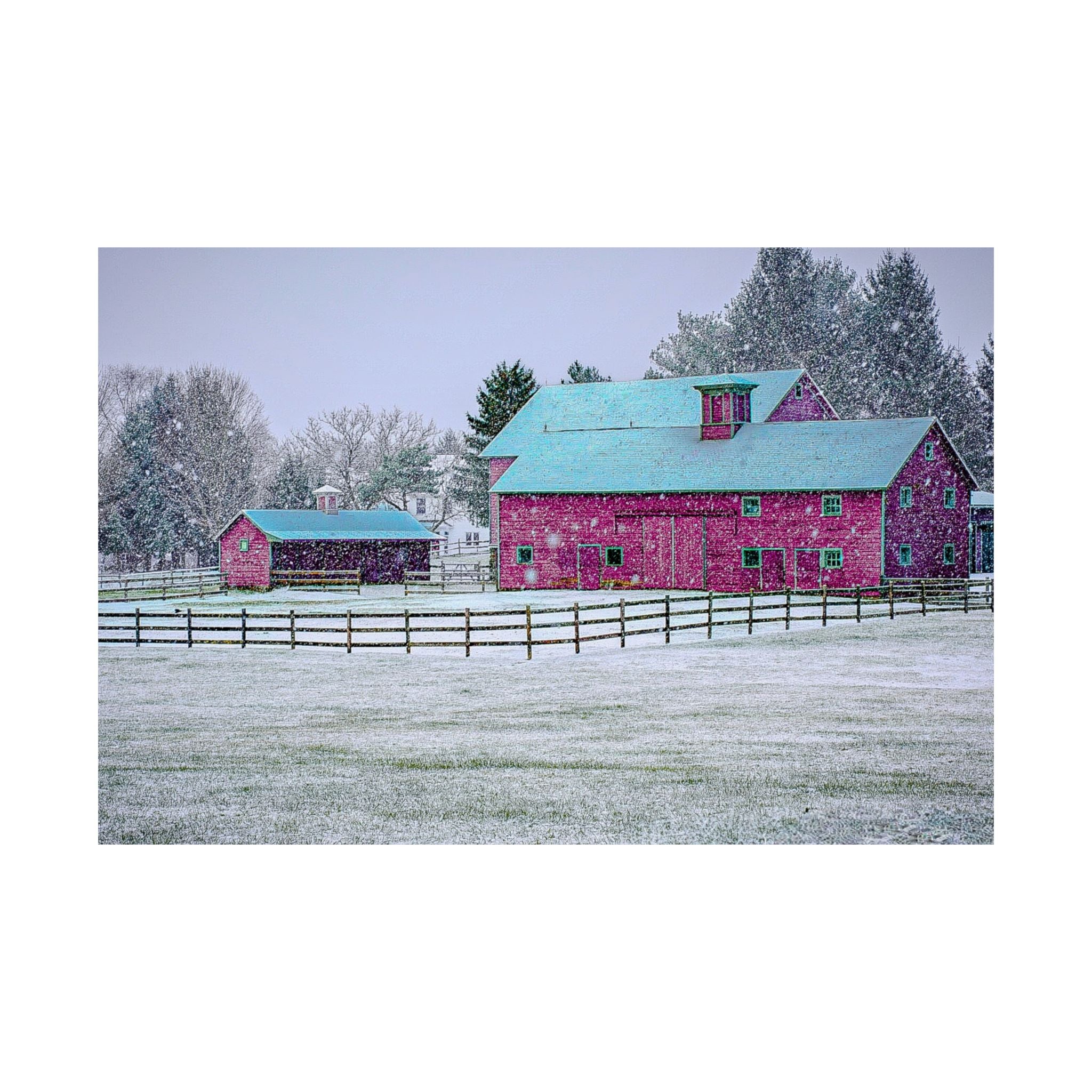 Red Barn Snowstorm Scene