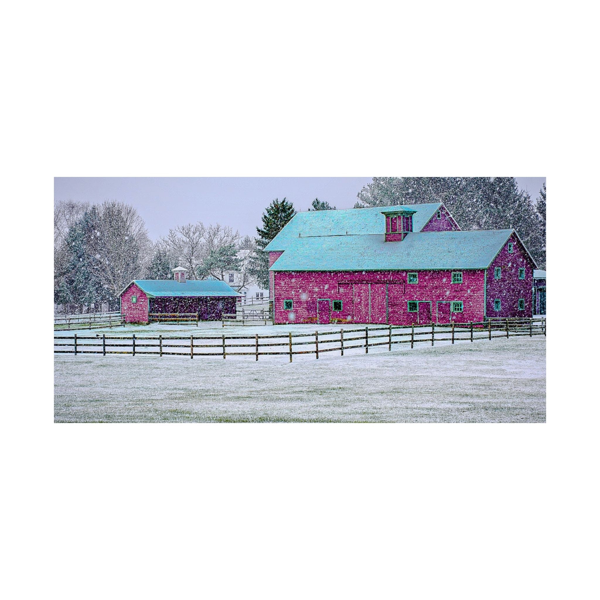 Red Barn Snowstorm Scene