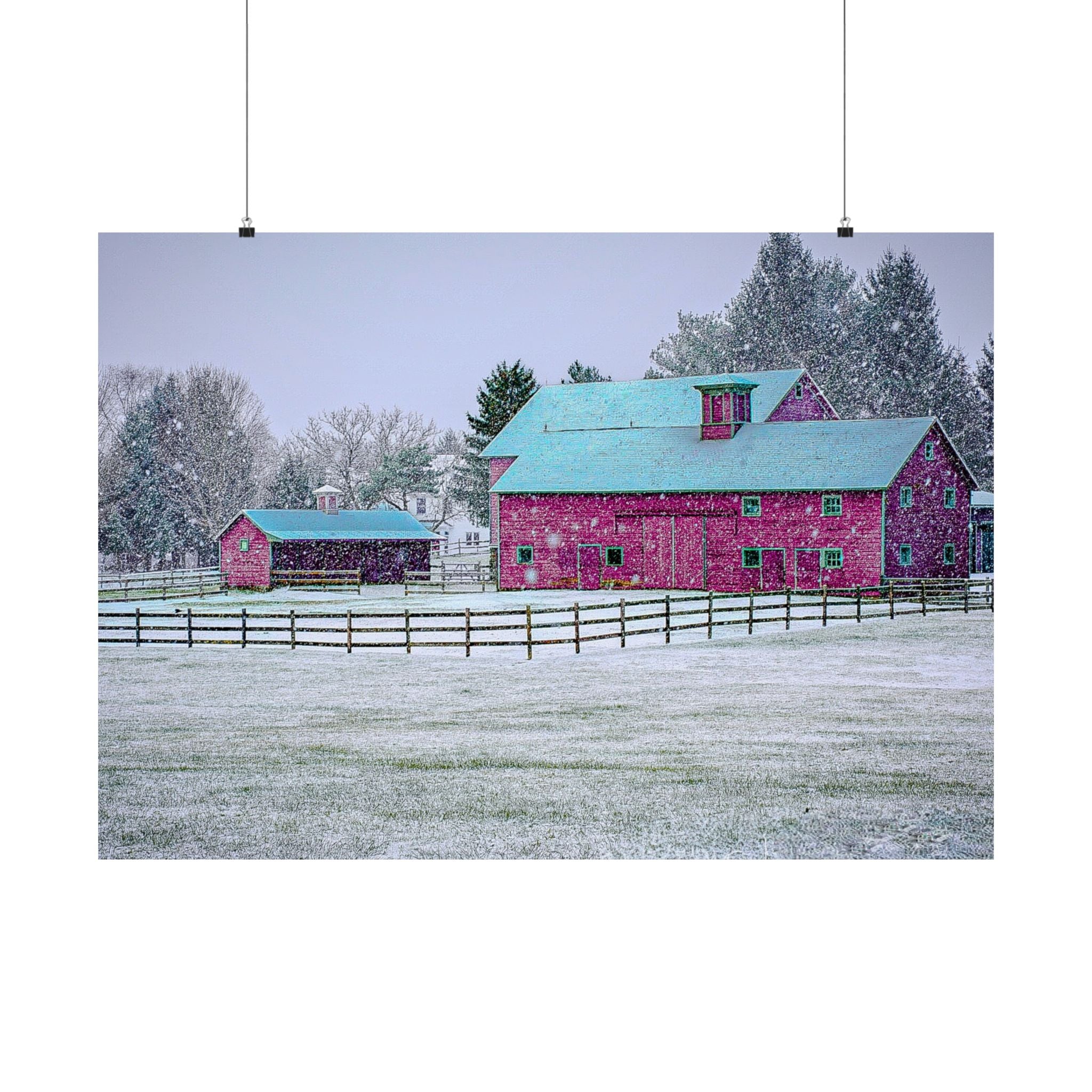 Red Barn Snowstorm Scene