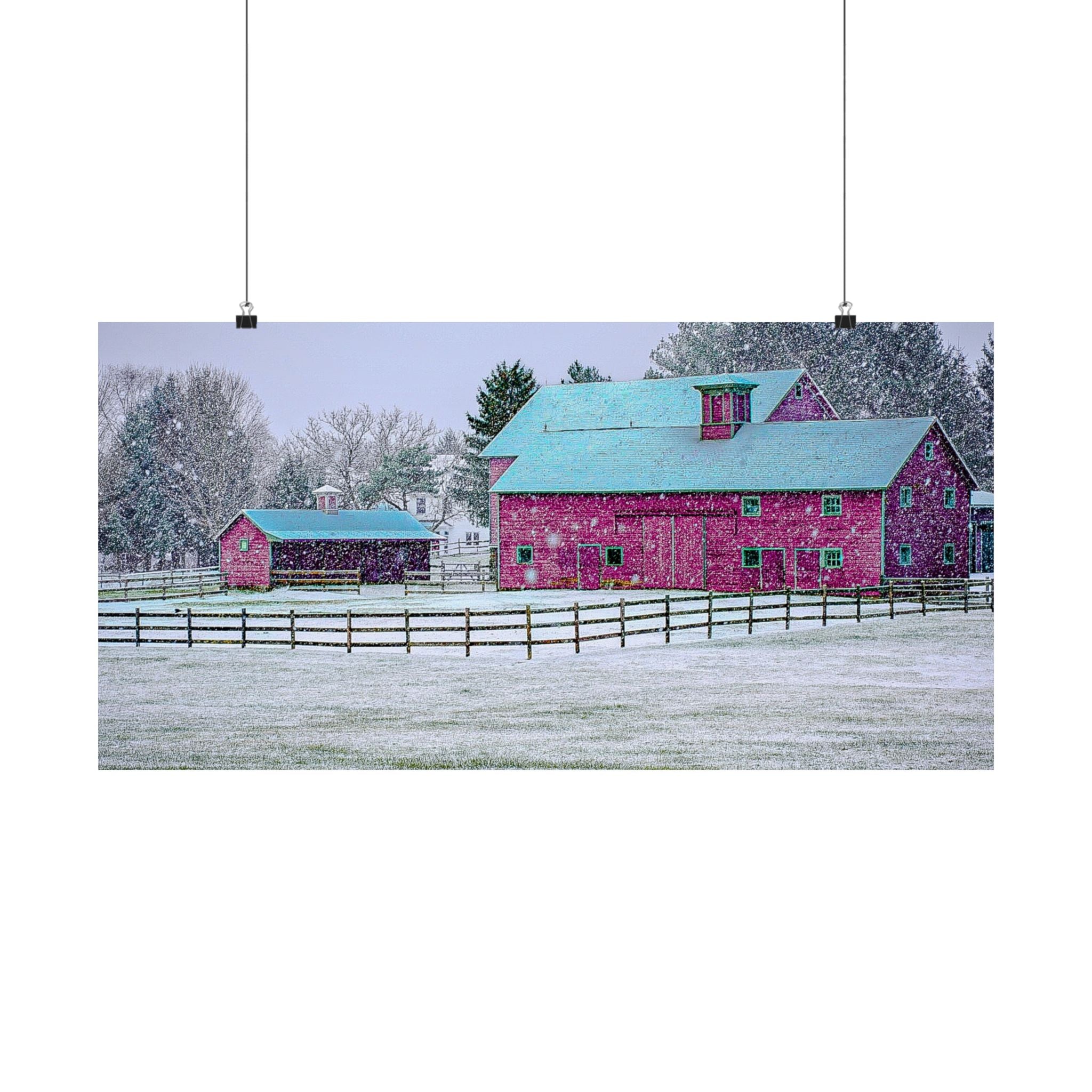 Red Barn Snowstorm Scene