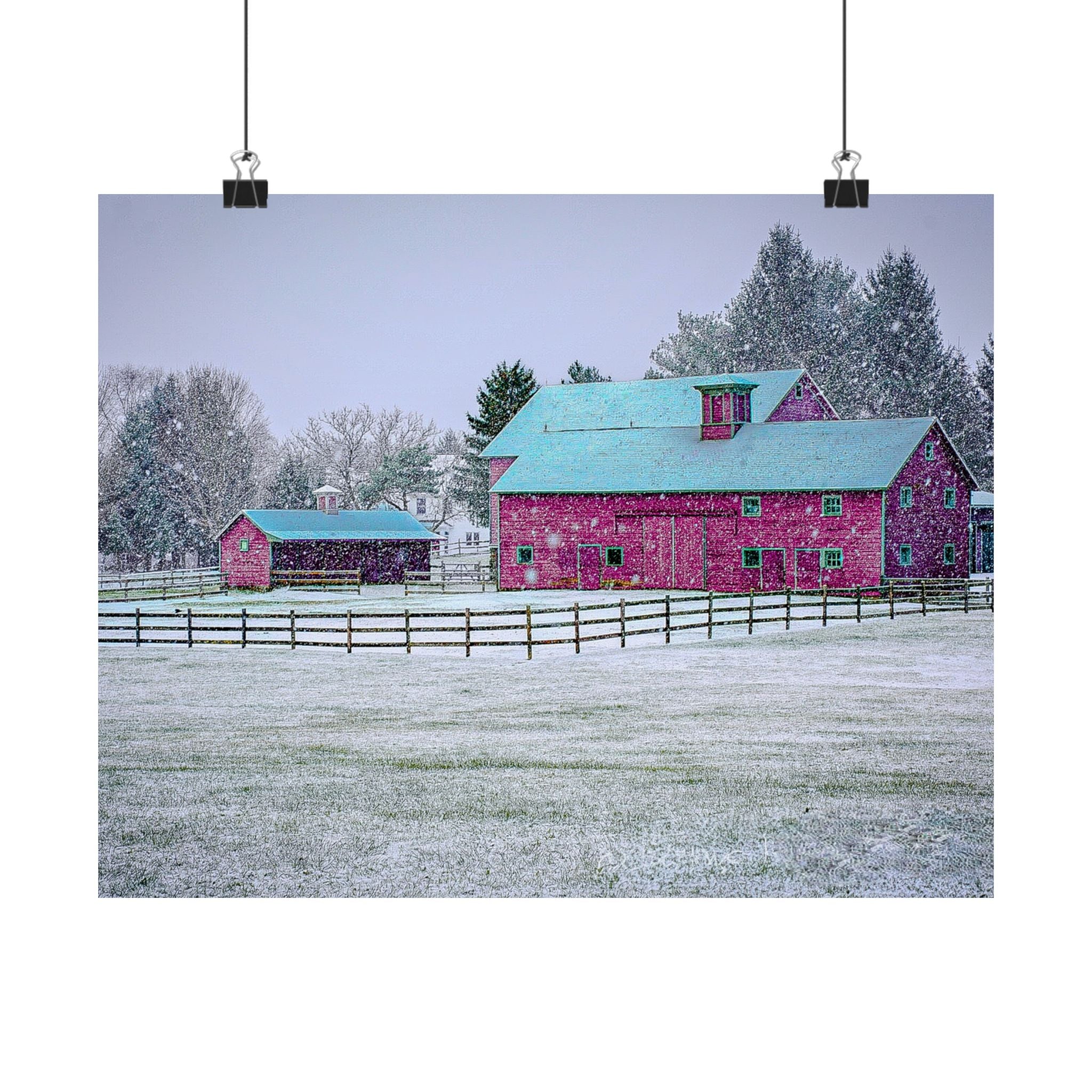 Red Barn Snowstorm Scene