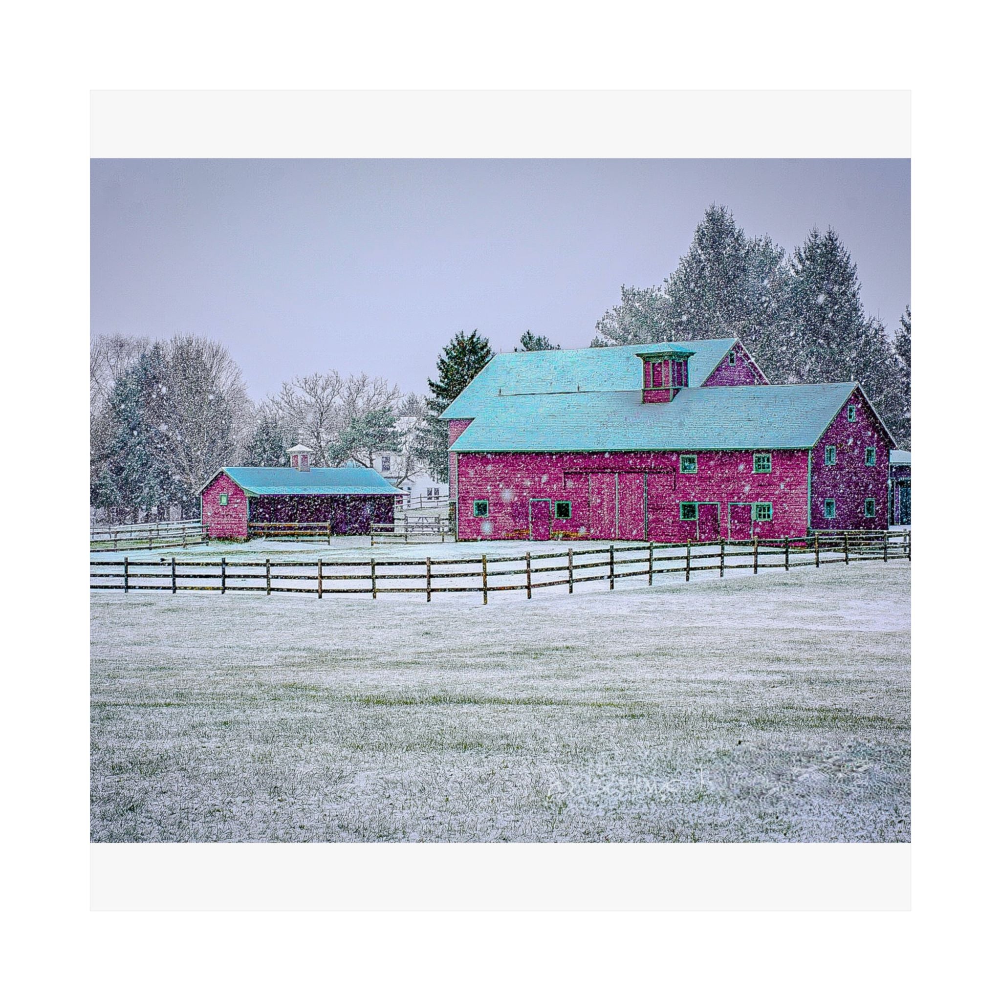 Red Barn Snowstorm Scene