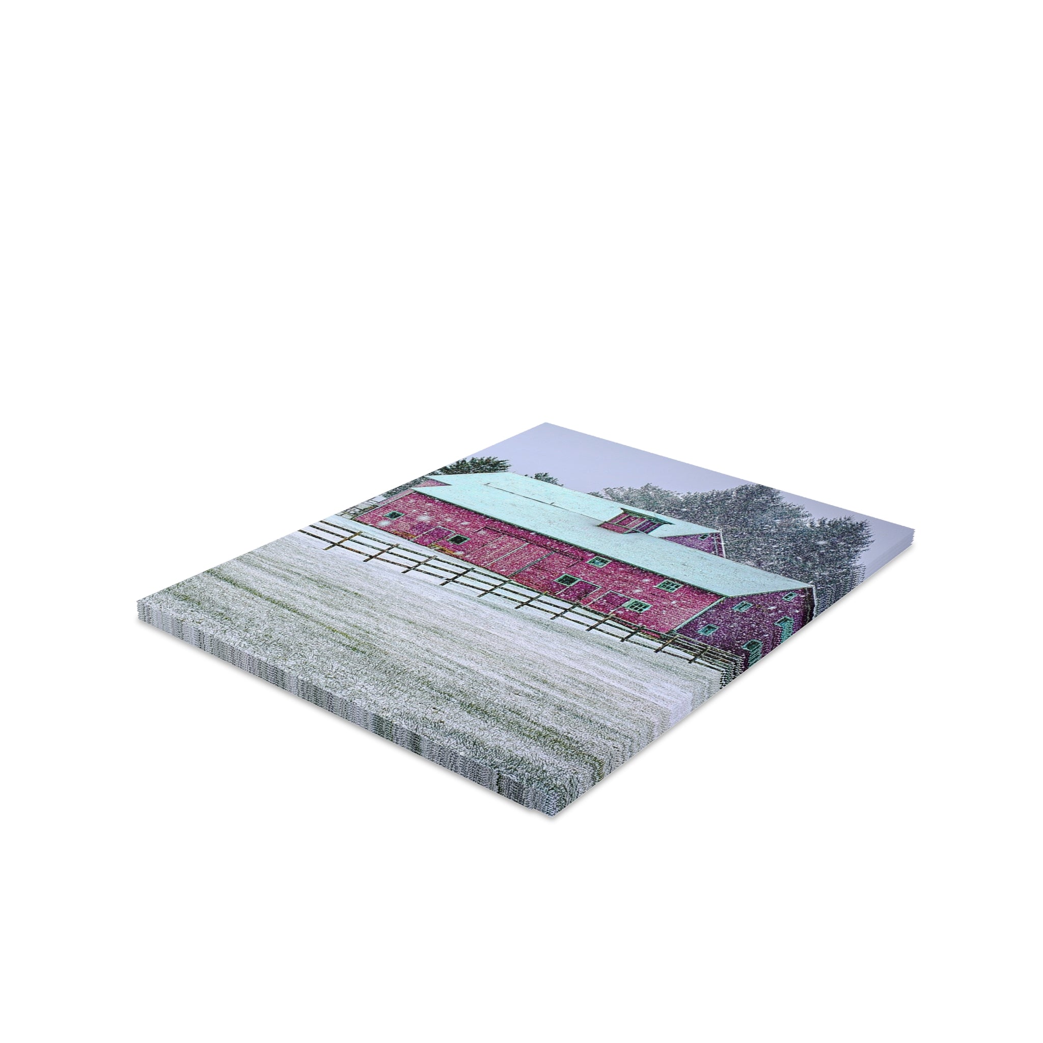 Greeting Cards Set - Red Barn in Snowy Country Scene (8, 16, 24 pcs)