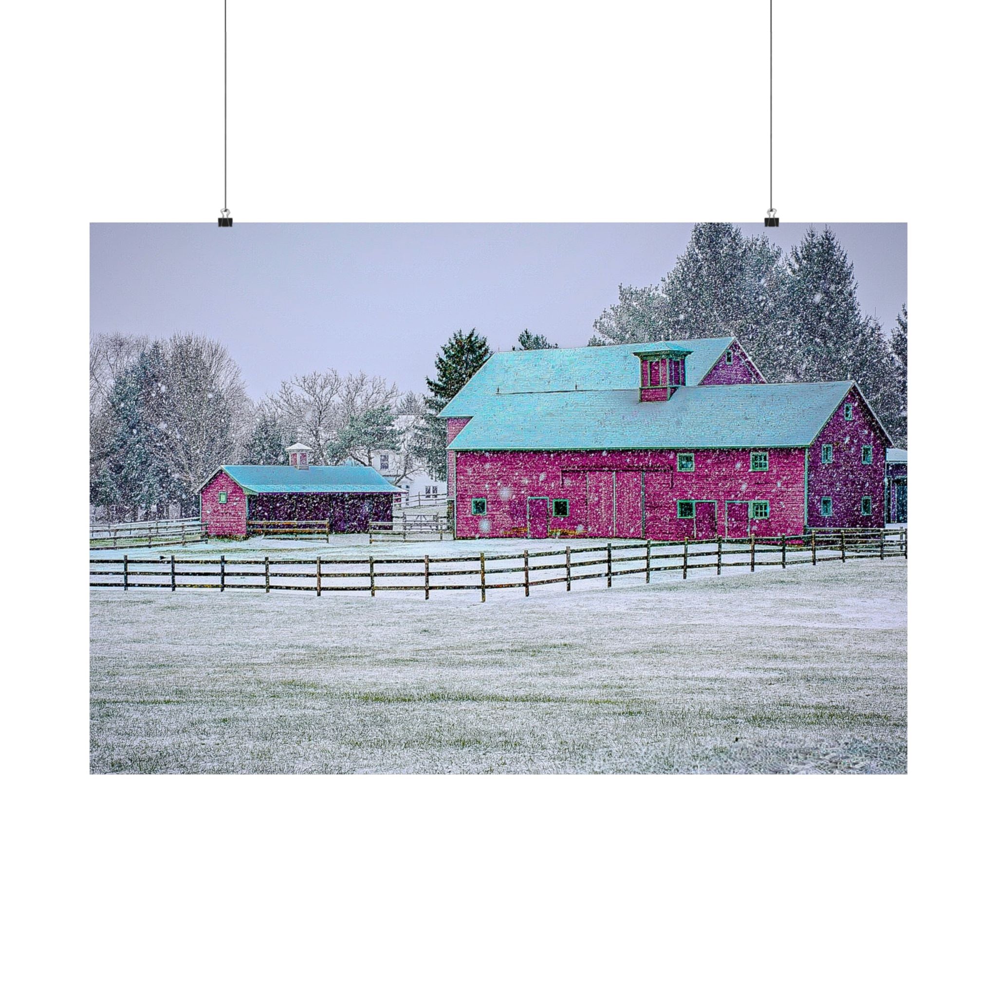 Red Barn Snowstorm Scene