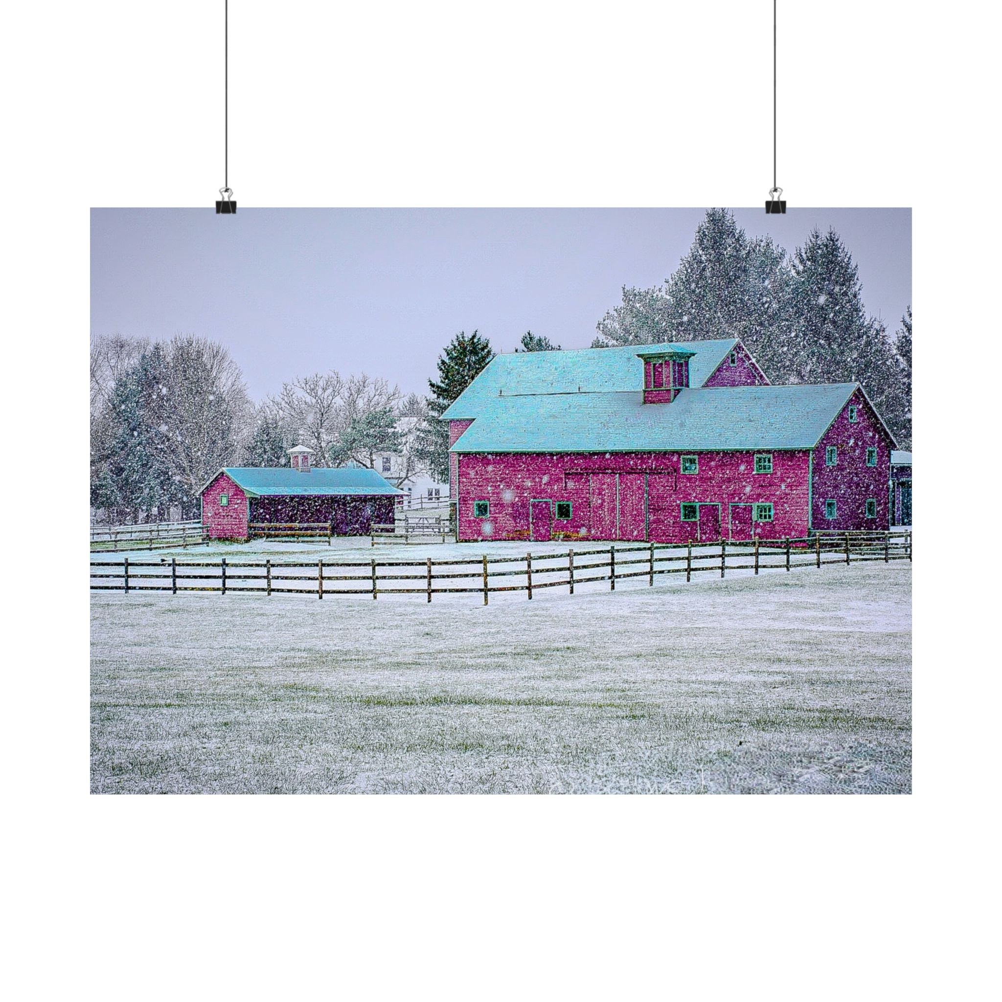 Red Barn Snowstorm Scene