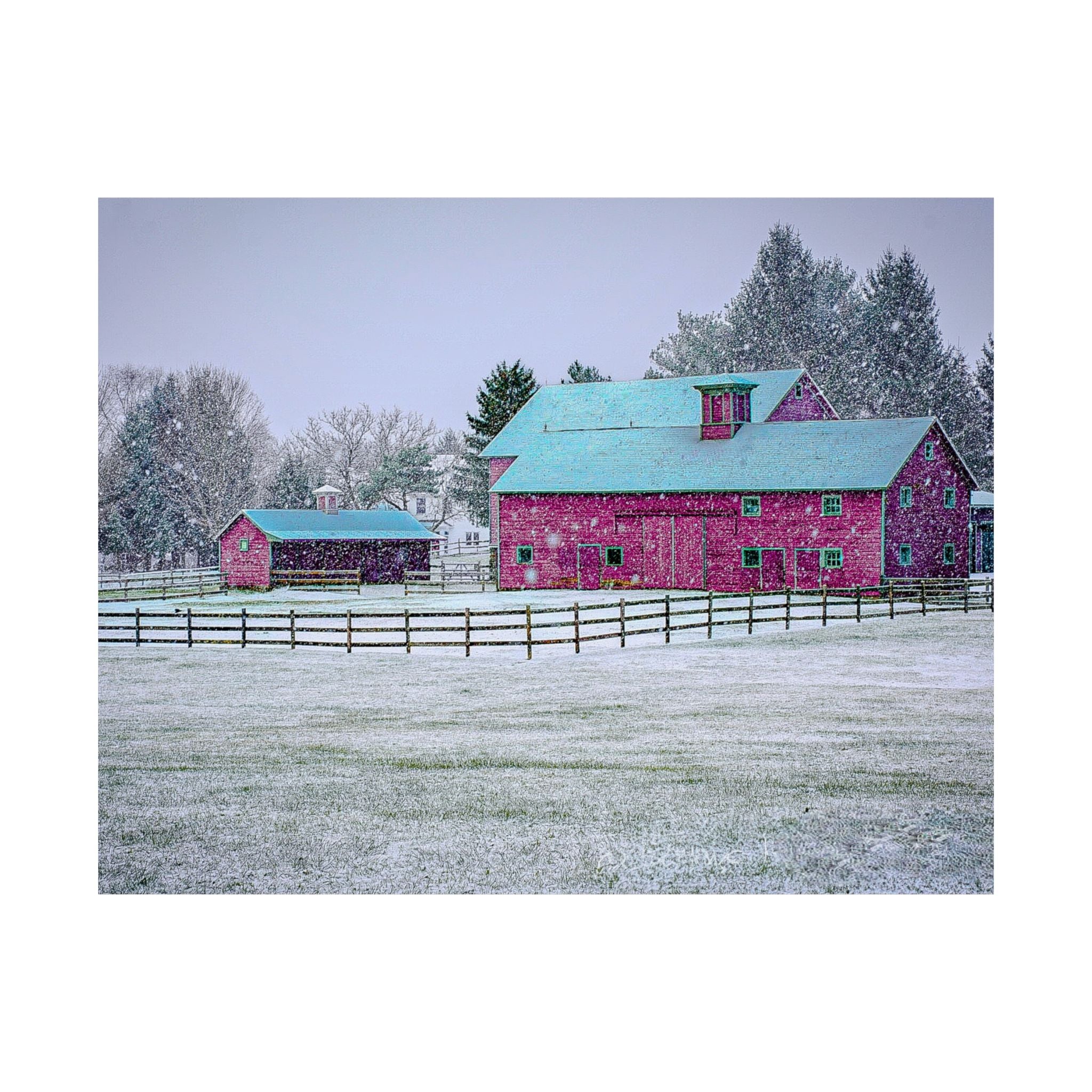 Red Barn Snowstorm Scene