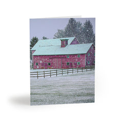 Greeting Cards Set - Red Barn in Snowy Country Scene (8, 16, 24 pcs)