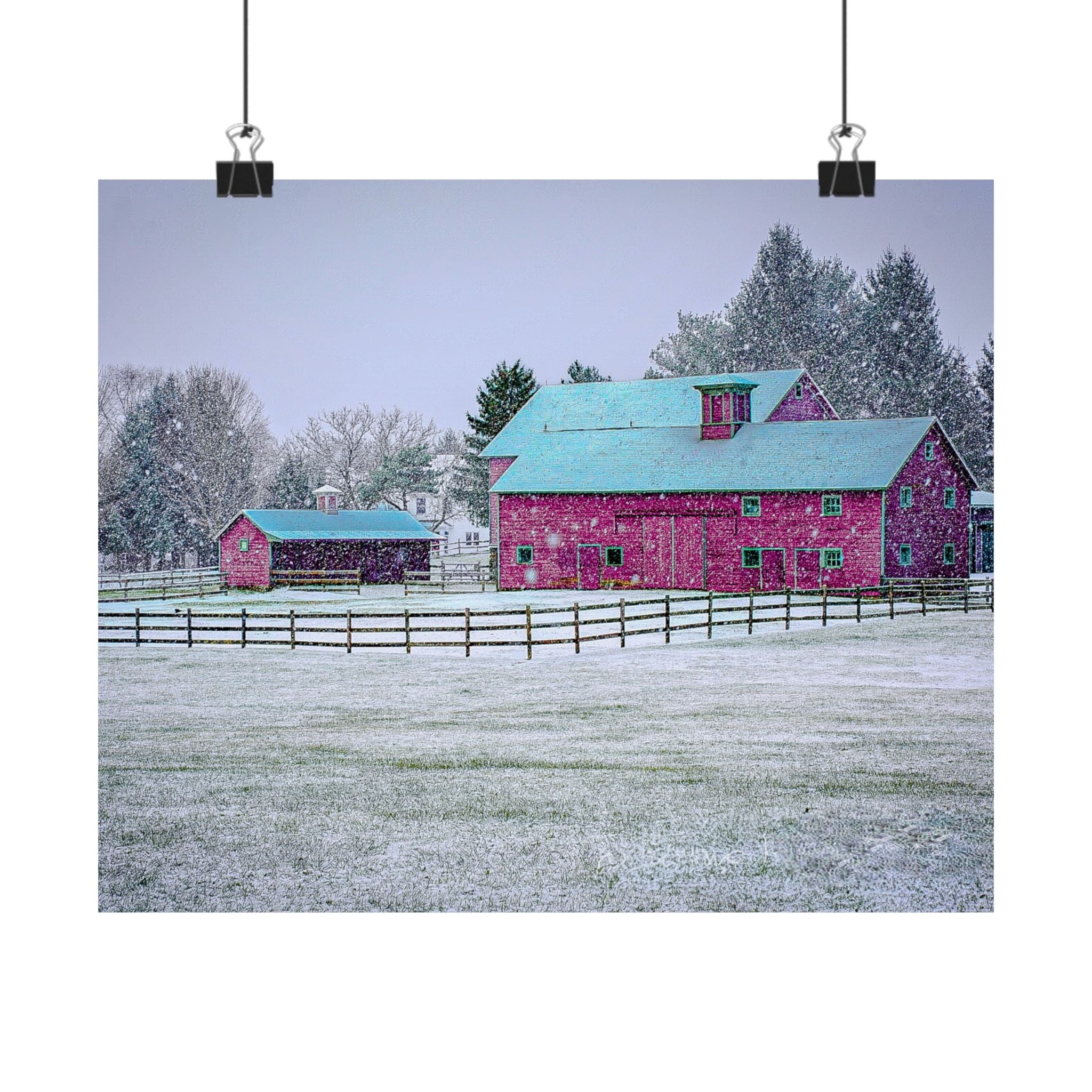 Red Barn Snowstorm Scene