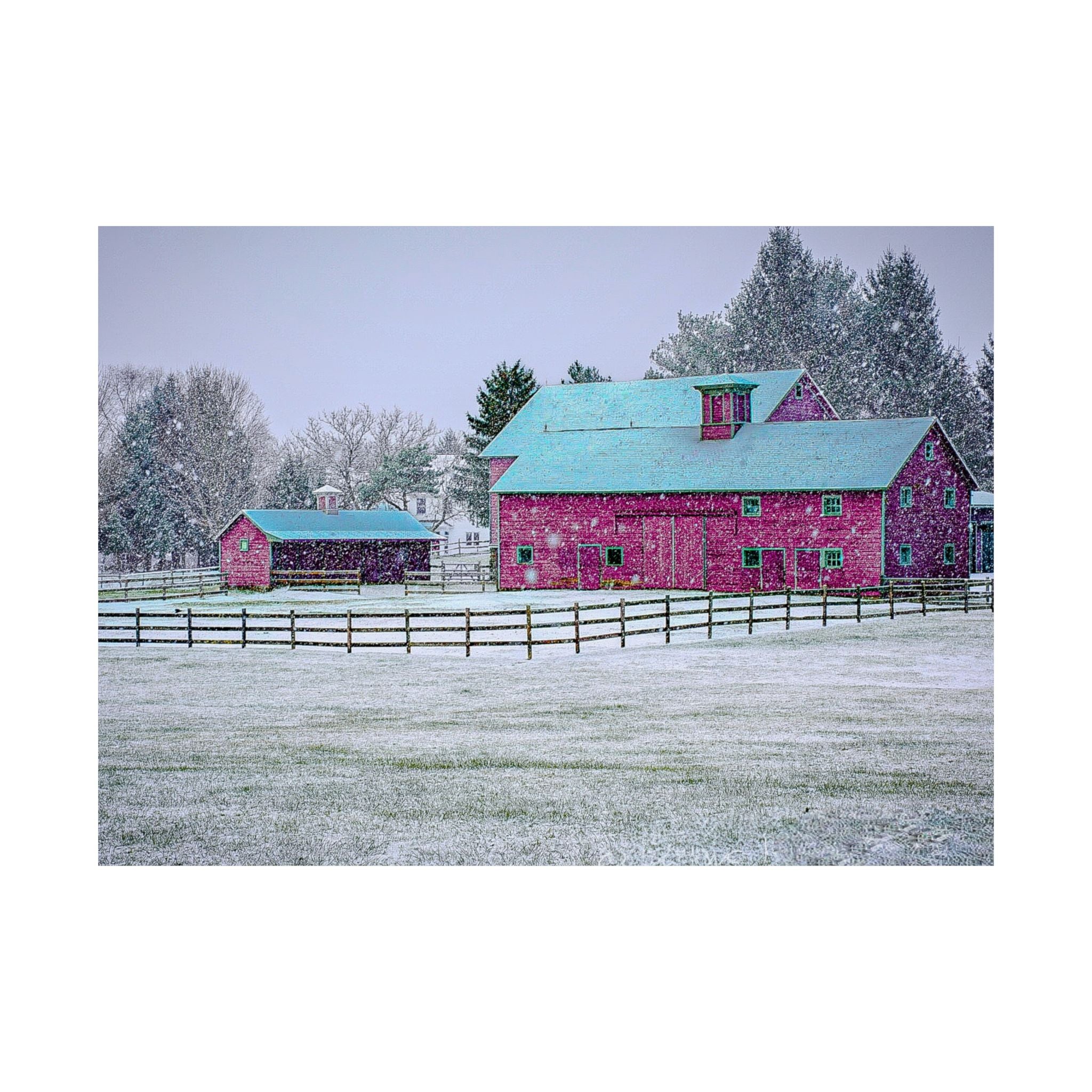 Red Barn Snowstorm Scene